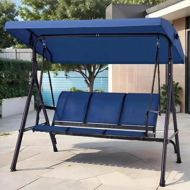 Alt view image 2 of 4 - 3-Seat Patio Porch Swing Swing Canopy Outside Swing Bench with Adjustable Canopy Playground Swing Chair Top Cover