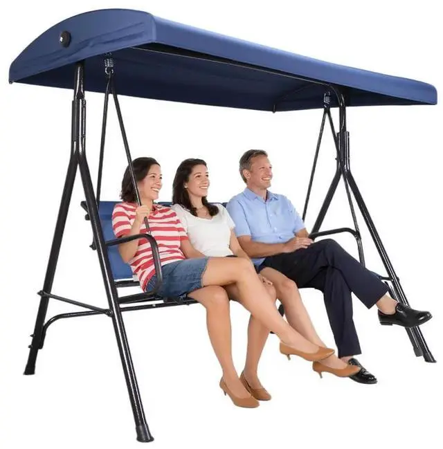 Main image of 3-Seat Patio Porch Swing Swing Canopy Outside Swing Bench with Adjustable Canopy Playground Swing Chair Top Cover