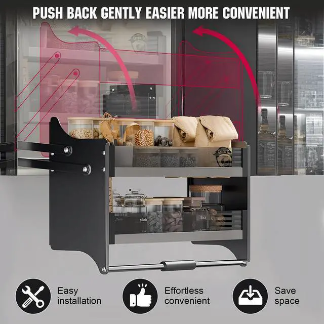 Alt view image 2 of 4 - Double Layer Pull Down Shelf Pull Down Cabinet Organizer Shelf Organizer for Kitchen Upper Cabinet