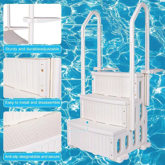 Alt view image 3 of 4 - Plastic Pool Escalator Lightweight Swimming Pool Ladder Detachable Above Ground Pool Step for Various Sizes Swimming Pools