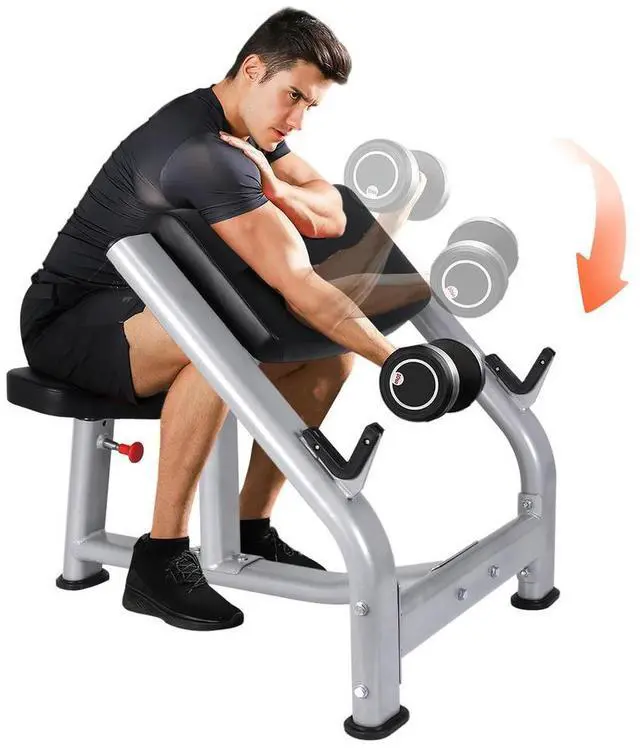 Alt view image 4 of 4 - Preacher Curl Weight Bench Seated Isolated Barbell Dumbbell Biceps Station Preacher Curl Bench for Home Gym Strength Training