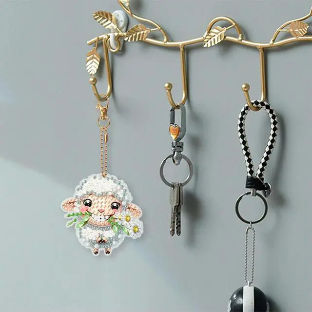 Alt view image 5 of 7 - 8Pcs Double Sided Cute Animal Diamond Painting Keychain Diamond Painting Art Keychain Pendant for Home Birthday Party Decor