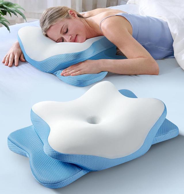 Cervical Neck Pillow For Pain Relief - Cooling Memory Foam Contour Pillow For Side, Back & Stomach Sleepers
