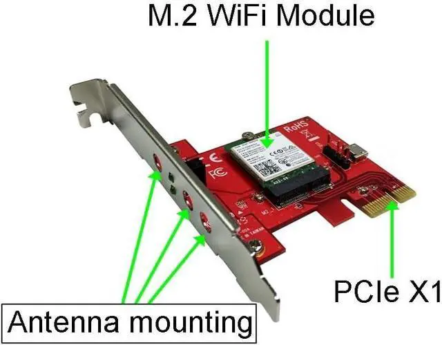 Alt view image 4 of 7 - PEXM2150E PCI Express x1 Adapter Card with M.2 Key E Socket - Support M2 E Key or A-E Key WiFi or Bluetooth Module, TAA