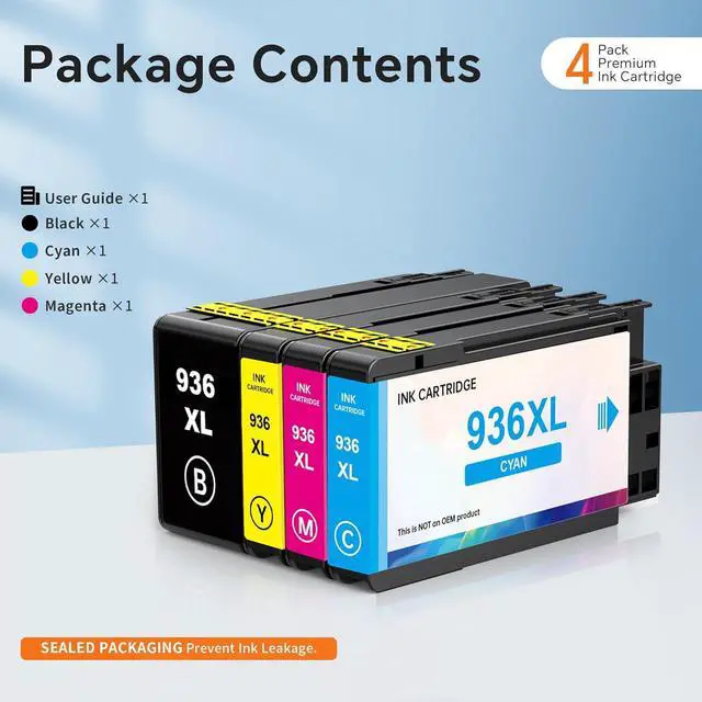 Alt view image 6 of 6 - 936 High Yield Ink Cartridges (4-Pack) Compatible for HP 936e XL | Works with : OfficeJet Pro 9110b, 9120b, 9130b OfficeJet Pro Wide Format 9720/9730 | Eligible for Instant Ink (4P BK/C/M/Y)