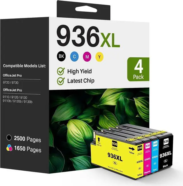 Main image of 936XL 936e Ink Cartridges Combo Pack: Replacement for HP 936XL 936 Combo Pack for HP OfficeJet Pro 9120e Series 9125e 9122e 9128e 9120b 9130b 9130e 9135e 9730e Printer4 Pack
