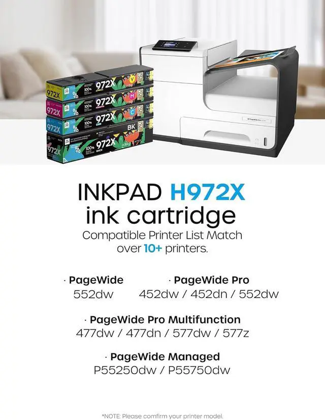 Alt view image 2 of 7 - 972X Ink Cartridges Compatible with HP-972 X 972X High Yield 10000 Pages Replacement for PageWide Pro 452dw 452dn PageWide Pro Multifunction 477dw 477dn 577dw 577z Printer (4 Pack, Bk/C/M/Y)