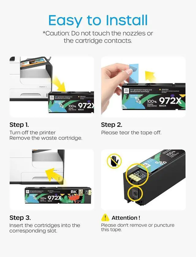 Alt view image 4 of 7 - 972X Ink Cartridges Compatible with HP-972 X 972X High Yield 10000 Pages Replacement for PageWide Pro 452dw 452dn PageWide Pro Multifunction 477dw 477dn 577dw 577z Printer (4 Pack, Bk/C/M/Y)