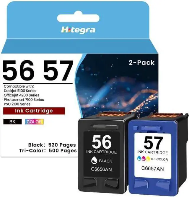 Main image of 56 57 Ink Cartridges 2-Pack Replacement for HP 56 57 Ink C6656AN C6657AN for Deskjet 450 5150 5550 Officejet 5510 6110 Photosmart 7150 PSC 1110 1200 2400 Series Printers 56XL 57XL Ink, Standard Yield