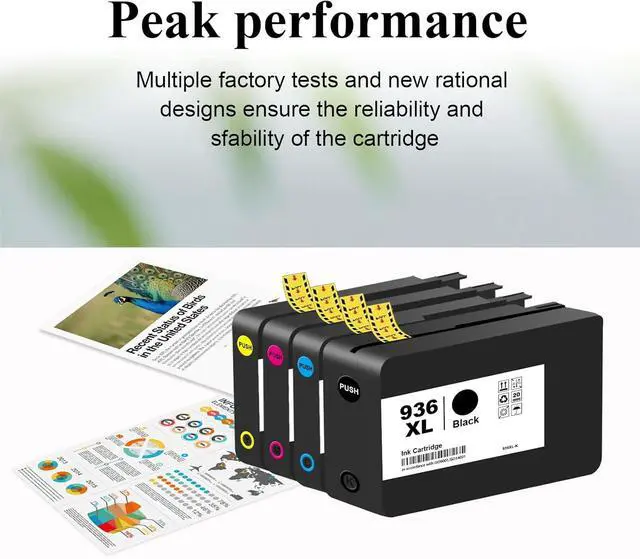 Alt view image 5 of 7 - 936XL 936e Ink Cartridges Combo Pack High Yield Replacement for HP 936 936XL 936e Combo Pack Compatible with OfficeJet Pro 9125e 9120e 9730e 9130 9135e 9122e 9128e 9110b 9120b 9130b 9130e Printers