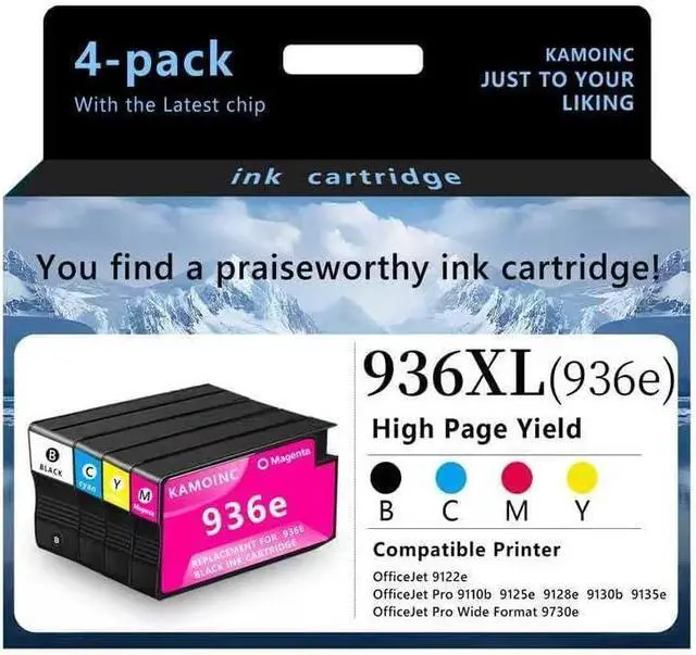 Main image of 936XL 936 Ink Cartridges High Page Yield with Chip Compatible for HP 936 Ink Cartridges Combo Pack 936 XL 936e Work for OfficeJet Pro 9110 9120 9122 9125 9130 Wide Format 9730 9720 Printer(4Pack)
