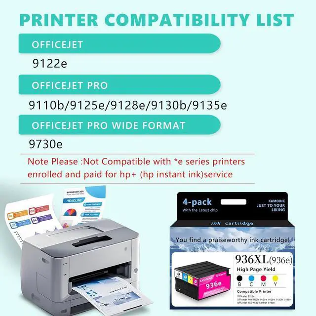 Alt view image 2 of 6 - 936XL 936 Ink Cartridges High Page Yield with Chip Compatible for HP 936 Ink Cartridges Combo Pack 936 XL 936e Work for OfficeJet Pro 9110 9120 9122 9125 9130 Wide Format 9730 9720 Printer(4Pack)