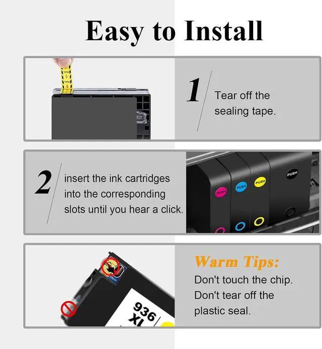 Alt view image 6 of 7 - 936XL 936e Ink Cartridges Combo Pack High Yield Replacement for HP 936 936XL 936e Combo Pack Compatible with OfficeJet Pro 9125e 9120e 9730e 9130 9135e 9122e 9128e 9110b 9120b 9130b 9130e Printers