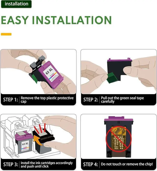 Alt view image 7 of 7 - 63XL Ink Cartridges Combo Pack (2Black+1Tir-Color) Replacement for HP Ink 63 XL Work for OfficeJet 3830 4650 5255 5258 5200; Envy 4520 4512 4510; DeskJet 1112 2130 3630 (3 Pack)