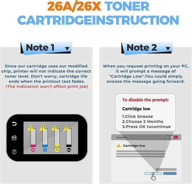 Alt view image 4 of 7 - 26A CF226A Toner Black 2-Pack Pro M402n M426fdw Replacement for HP 26A 26X CF226X CF226A Black Toner Cartridges with Chip for Laserjet Pro M402n M426fdw M402dn M402dw M402m MFP M427dw M426dw M426fdn