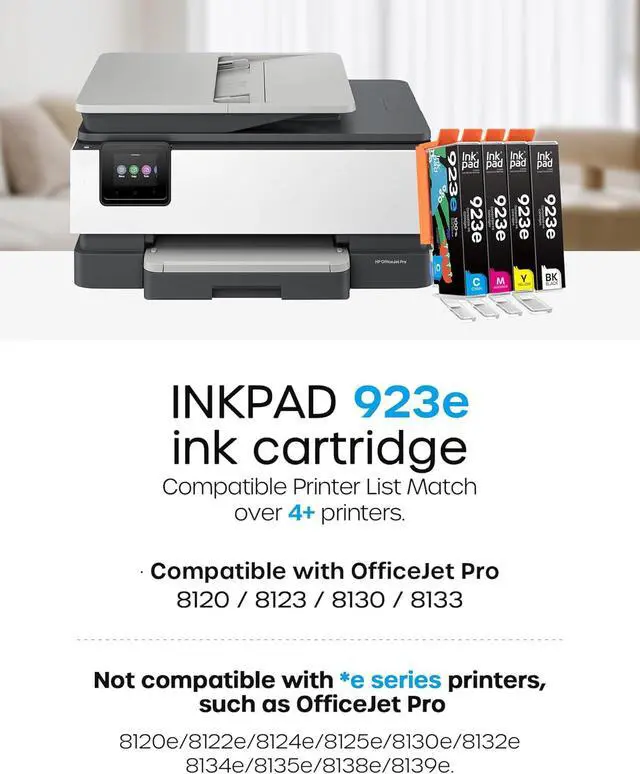 Alt view image 2 of 7 - 923e 923XL Ink Cartridges Combo Pack Compatible with HP 923 923e Ink Cartridges (with Chip) Replacement for HP OfficeJet Pro 8120 8123 8130 8133 Printers (BK/C/M/Y)