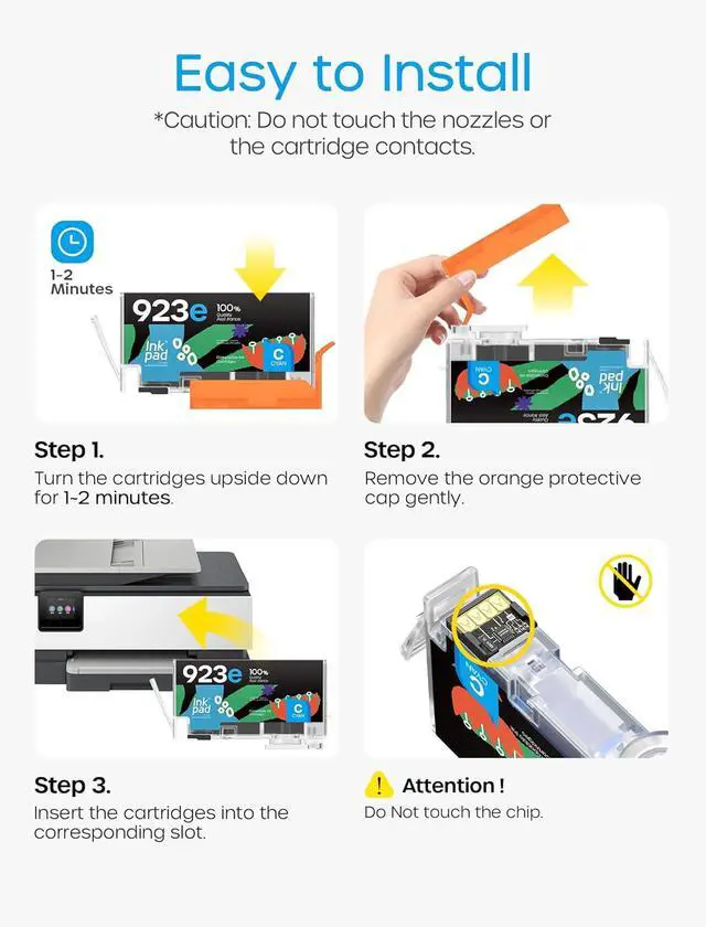 Alt view image 4 of 7 - 923e 923XL Ink Cartridges Combo Pack Compatible with HP 923 923e Ink Cartridges (with Chip) Replacement for HP OfficeJet Pro 8120 8123 8130 8133 Printers (BK/C/M/Y)