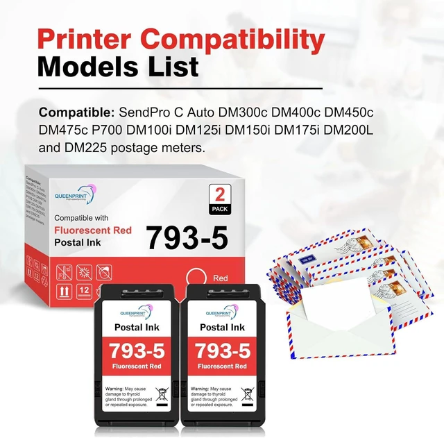 Alt view image 2 of 7 - 793 5 793-5 Ink Cartridge Replacement for Pitney Bowes 793-5 Red Ink Cartridge for DM200 DM100 and SendPro C and SendPro+ 2-Pack 35ml