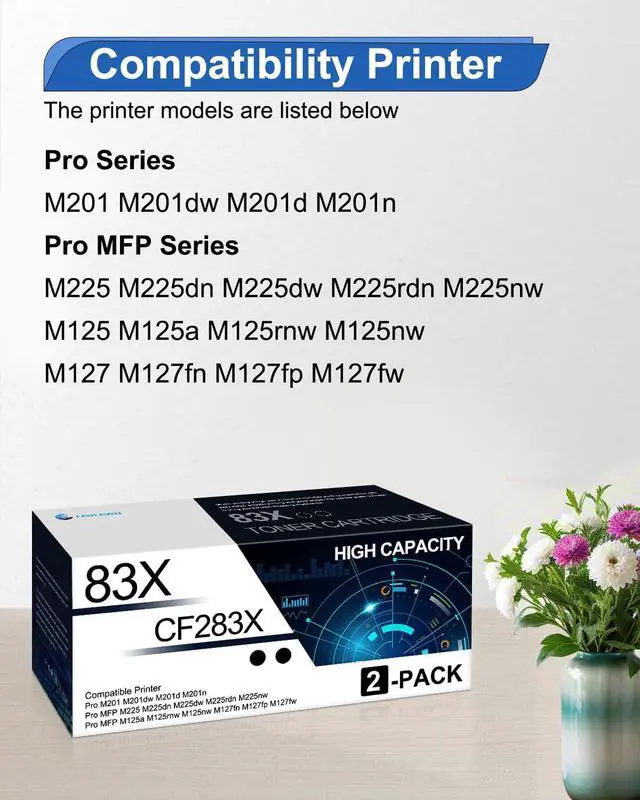 Alt view image 2 of 6 - 83X Toner Cartridge High Yield 2 Pack - Compatible CF283X 83X Black Toner Cartridge Replacement for HP Pro M201dw M201d M201n MFP M225dn M225dw M225nw M125rnw M125nw M127fn M127fw Printers