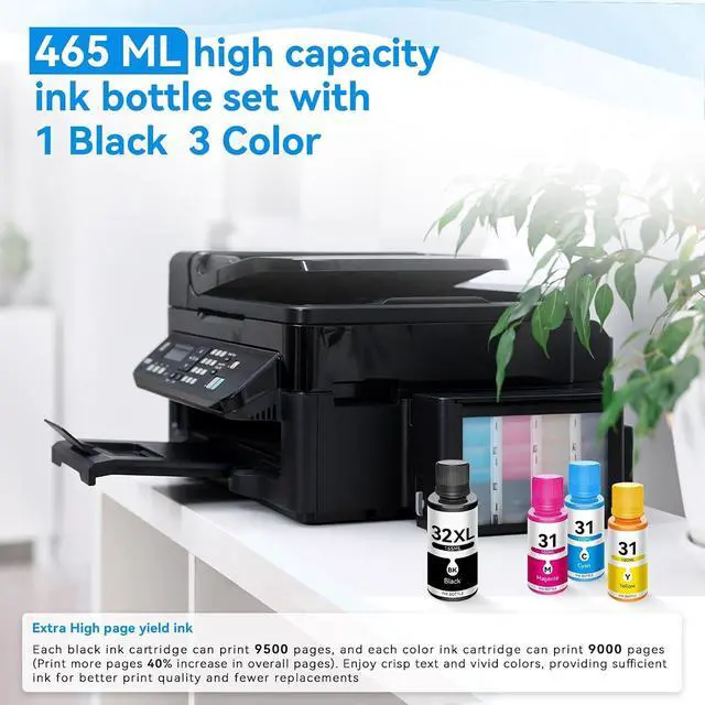 Alt view image 5 of 6 - 31 32XL Black, Cyan, Magenta, Yellow Ink Bottles Set (4-Pack) Compatible with HP Ink 31 and 32XL Work Smart Tank 7602 5101 6001 5000 5103 7301 7001 7302 5102 Ink Refill Smart Tank Plus 580 651 Printer