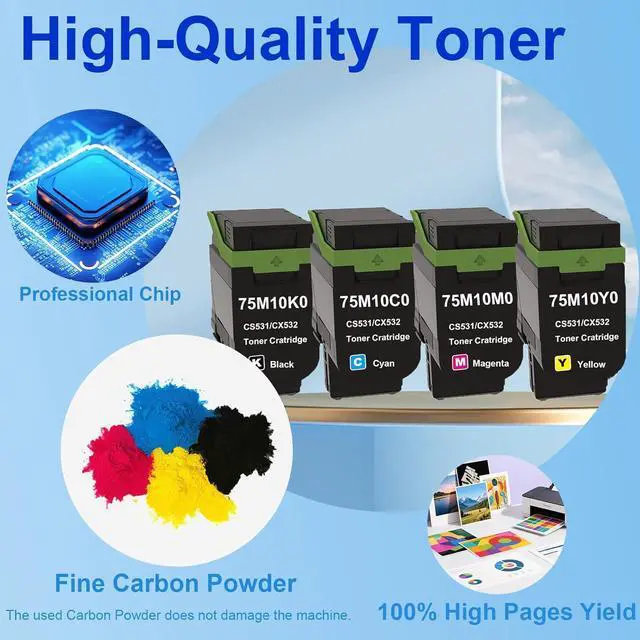 Alt view image 2 of 6 - CS531 CX532 Toner Cartridge Replacement for Lexmark CS531 CX532 75M10Y0 Toner Cartridge Work for CS531dw, CS632dwe, CX532adwe, CX635adwe Printers(1 Yellow ,with Professional Chip)