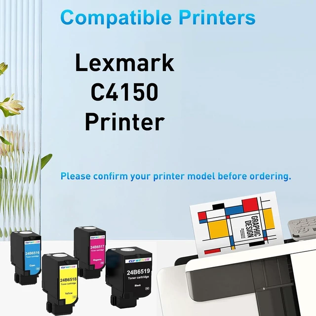 Alt view image 2 of 6 - Remanufactured C4150 Toner Cartridge Replacement for Lexmark 24B6519 24B6516 24B6517 24B6518 for C4150 Printer (16,000 Pages High Yeild, Black Cyan Magenta Yellow, 4 Pack)