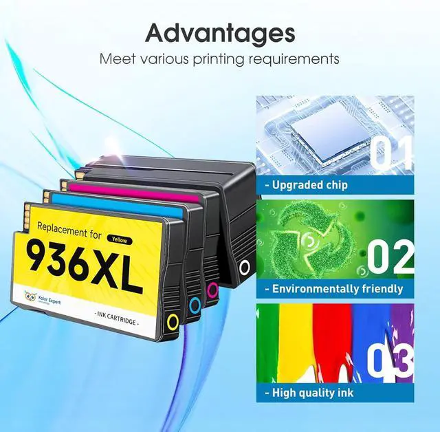 Alt view image 5 of 6 - 936XL 936e 936 Ink Cartridges Combo Pack with Chip Compatible for HP 936 Ink Cartridges Work with Officejet Pro 9125e 9110 9120e 9130e 9720 9730e 9122 9128 Printer (4 Pack)