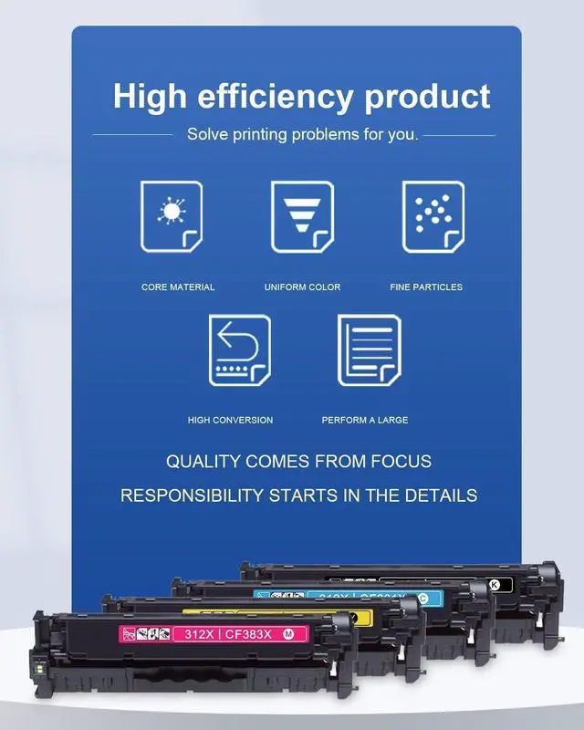 Alt view image 5 of 6 - 312X High Yield Toner Cartridges 4 Pack: Compatible CF380X CF381X CF382X CF383X Toner Replacement for HP 312X 312A Laser Color Pro MFP M476 MFP M476nw M476dn M476dw Printers(1BK/1C/1M/1Y)
