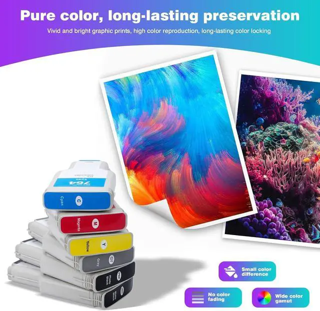 Alt view image 6 of 7 - 6-Pack 764 Ink Cartridge Set for HP 764 Ink for DesignJet T3500 Postscript Printer (Photo Black/Matte Black/Gray/Cyan/Magenta/Yellow) 300ml