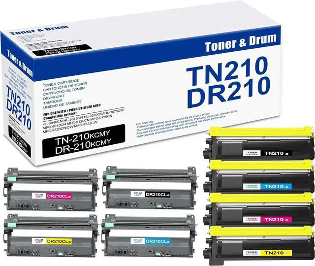 Main image of 4 Pack TN210 Toner Cartridge & 4 Pack DR210CL Drum Unit, Compatible for Brother TN210 DR210CL Replacement for HL-3040CN 3045CN 3070CW 3075CW MFC-9010CN MFC-9120CN 9125CN 9320CN/CW 9325CW Printer