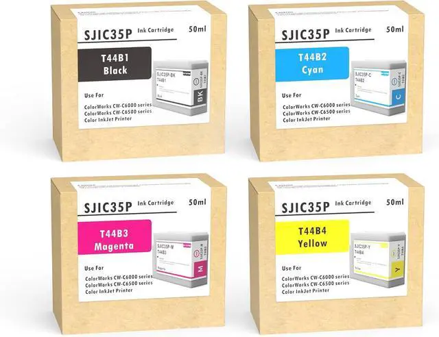 Main image of G&Y GUYING SJIC35P 4-Pack 80ml Pigment Ink High Yield Remanufactured Ink Cartridge Replacement for T44B1 T44B2 T44B3 T44B4 for ColorWorks CW-C6000Au CW-C6000Pu CW-C6500Au Label Printer