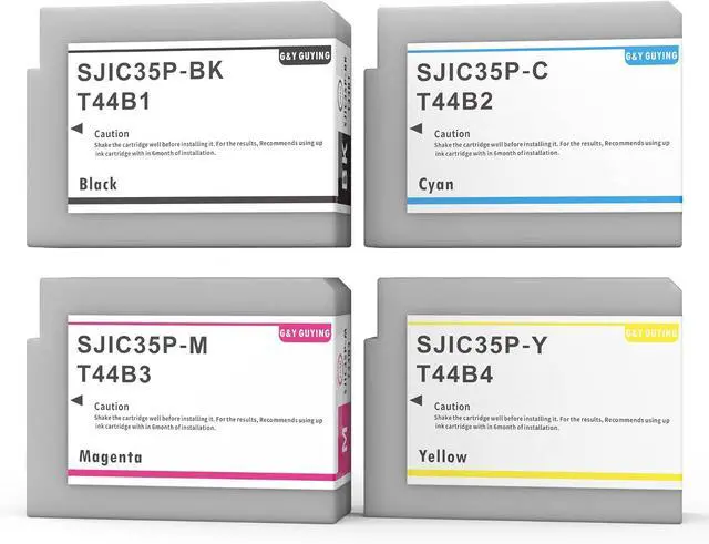 Alt view image 3 of 5 - G&Y GUYING SJIC35P 4-Pack 80ml Pigment Ink High Yield Remanufactured Ink Cartridge Replacement for T44B1 T44B2 T44B3 T44B4 for ColorWorks CW-C6000Au CW-C6000Pu CW-C6500Au Label Printer