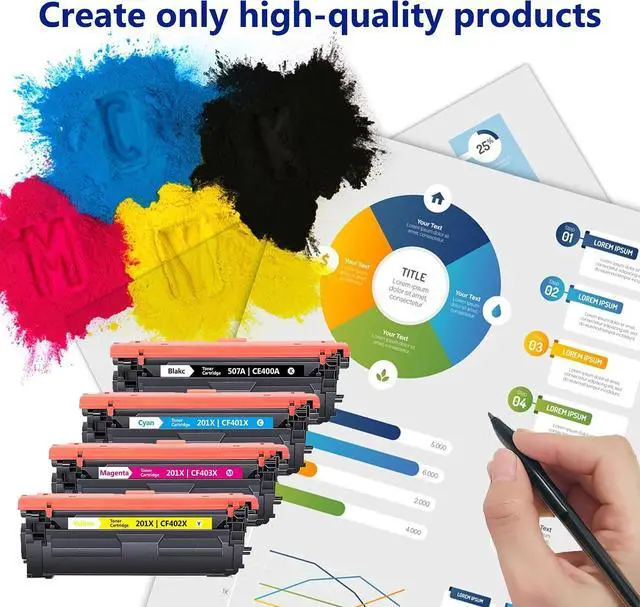 Alt view image 5 of 6 - 507A Toner Cartridges Compatible CE400A CE401A CE402A CE403A Replacement for HP 507A Toner Cartridge Enterprise 500 M551 MFP M575 Pro 500 MFP M570 Series Printer (4-Pack, Black, Cyan, Magenta, Yellow)