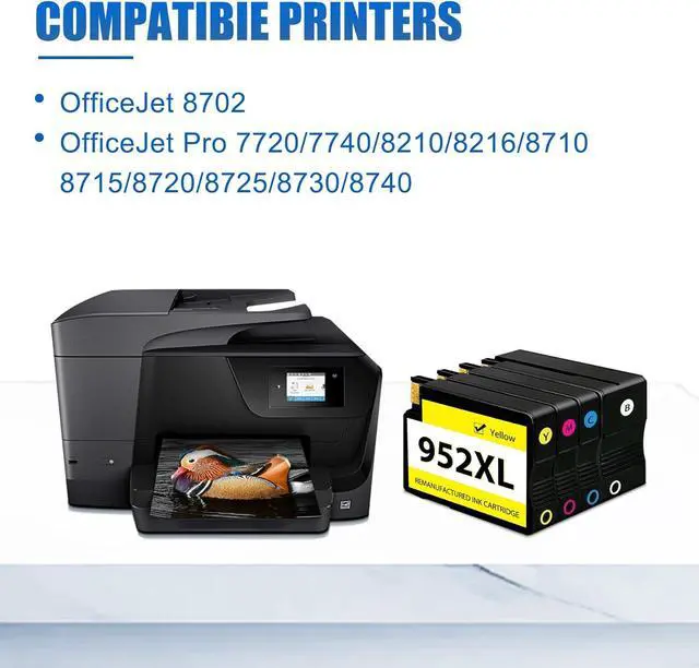 Alt view image 2 of 7 - 952XL Ink (Bk/C/M/Y) Replacement for HP 952XL Ink Cartridges Combo Pack | Compatible for Officejet Pro 8710 7720 7740 8210 8216 8715 8720 8725 8730 8740 Printers, 4-Pack