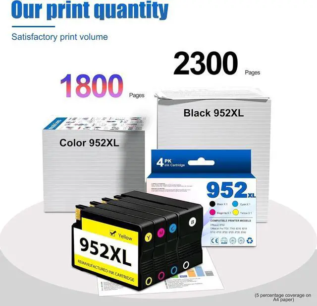 Alt view image 3 of 7 - 952XL Ink (Bk/C/M/Y) Replacement for HP 952XL Ink Cartridges Combo Pack | Compatible for Officejet Pro 8710 7720 7740 8210 8216 8715 8720 8725 8730 8740 Printers, 4-Pack
