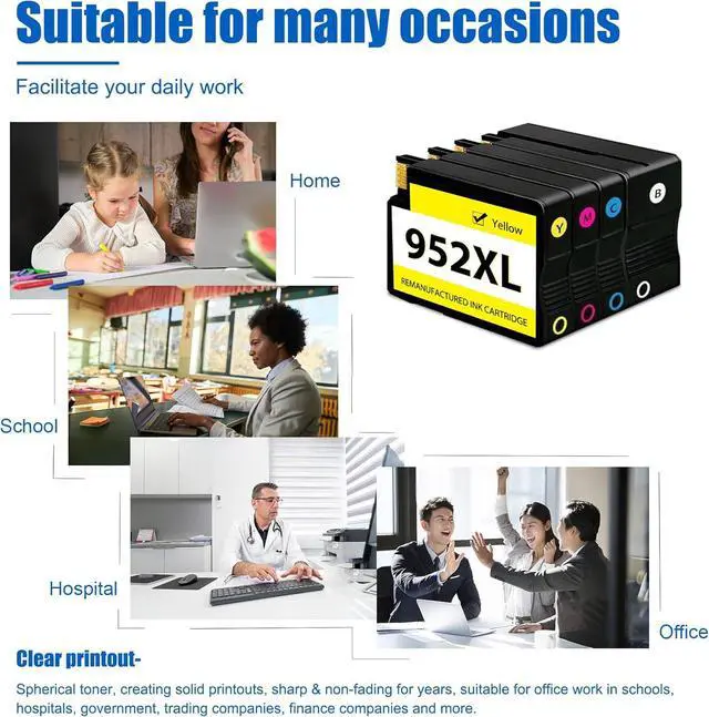 Alt view image 7 of 7 - 952XL Ink (Bk/C/M/Y) Replacement for HP 952XL Ink Cartridges Combo Pack | Compatible for Officejet Pro 8710 7720 7740 8210 8216 8715 8720 8725 8730 8740 Printers, 4-Pack