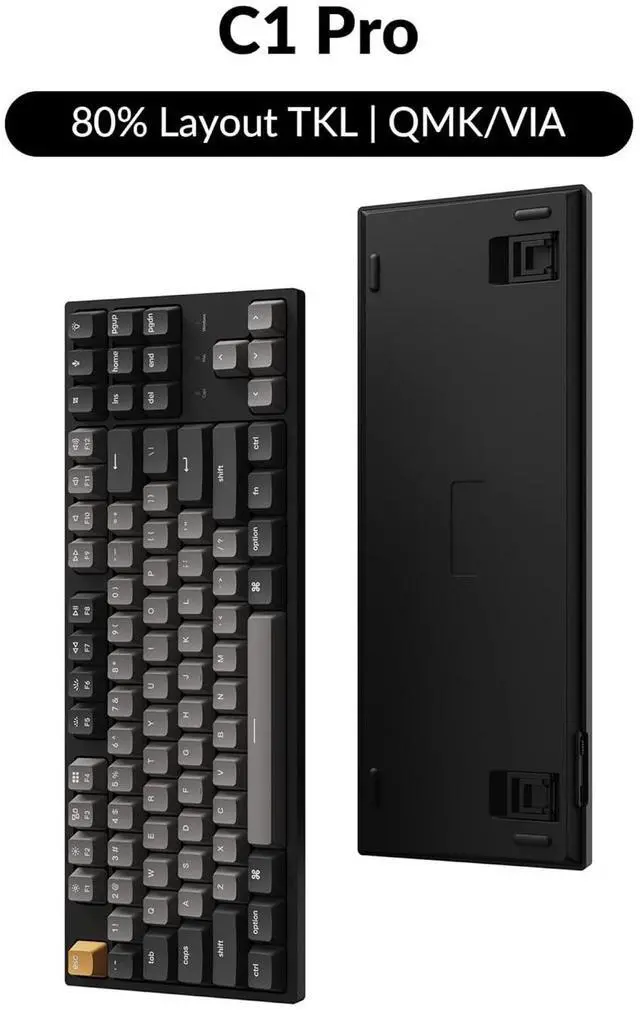 Alt view image 3 of 7 - Keychron C1 Pro Wired Mechanical Keyboard TKL Layout, QMK Programmable RGB Backlit with Hot-swappable K Pro Silent Red Switch, OEM Profile Double-Shot PBT Keycaps Compatible for Mac Windows Linux