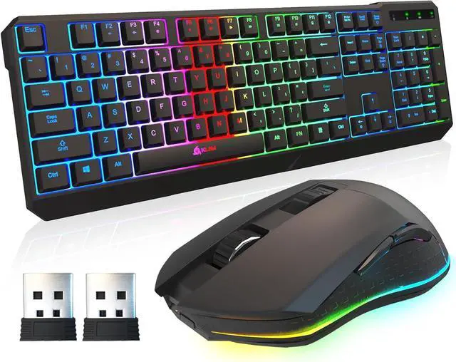 Main image of KLIM Chroma Wireless Keyboard and Mouse  RGB Backlit Gaming Combo, Rechargeable Wireless Keyboard & RGB Mouse, Durable & Ergonomic, Dual USB Receivers, Compatible with PC, Mac, PS4, PS5