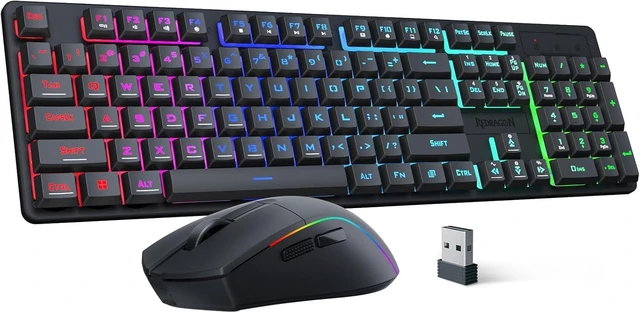 Main image of Redragon S107KS Wireless Gaming Keyboard and Mouse, RGB Backlit, 3 Mode (Wired/2.4G/BT), Up to 10,000 DPI Gaming Mouse with Software, Ultra Lightweight 65g, 25 Key Anti-Ghosting Keyboard for PC