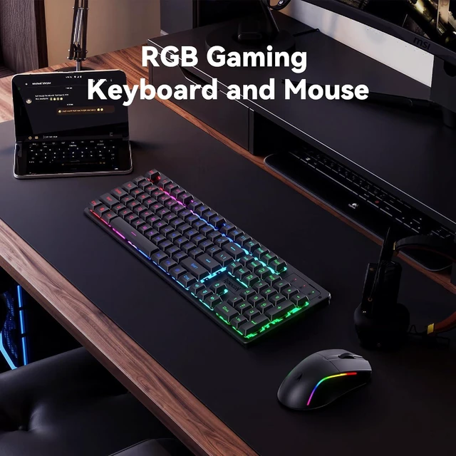 Alt view image 3 of 7 - Redragon S107KS Wireless Gaming Keyboard and Mouse, RGB Backlit, 3 Mode (Wired/2.4G/BT), Up to 10,000 DPI Gaming Mouse with Software, Ultra Lightweight 65g, 25 Key Anti-Ghosting Keyboard for PC