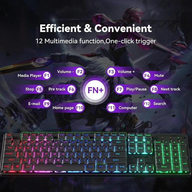 Alt view image 7 of 7 - Redragon S107KS Wireless Gaming Keyboard and Mouse, RGB Backlit, 3 Mode (Wired/2.4G/BT), Up to 10,000 DPI Gaming Mouse with Software, Ultra Lightweight 65g, 25 Key Anti-Ghosting Keyboard for PC