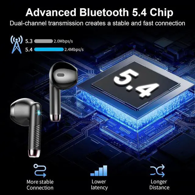 Alt view image 2 of 7 - Wireless Earbuds Bluetooth Headphones 5.4 HiFi Stereo in Ear Earphones with 4 ENC Noise Cancelling Mics 40H Playtime Ear Buds with Mini Case IP7 Waterproof Headset with LED Display USB C Charging