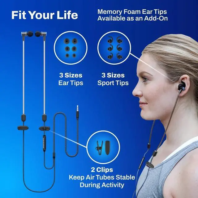 Alt view image 6 of 7 - DefenderShield Air Tube Stereo Wired Earbuds  Universal Acoustic Headphones with Built-in Mic & Audio Controls  Secure Fit Wired Headphones with 3.5mm Audio Jack, Sports Tips & 3 Ear Tip Sizes