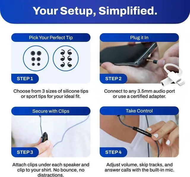 Alt view image 7 of 7 - DefenderShield Air Tube Stereo Wired Earbuds  Universal Acoustic Headphones with Built-in Mic & Audio Controls  Secure Fit Wired Headphones with 3.5mm Audio Jack, Sports Tips & 3 Ear Tip Sizes