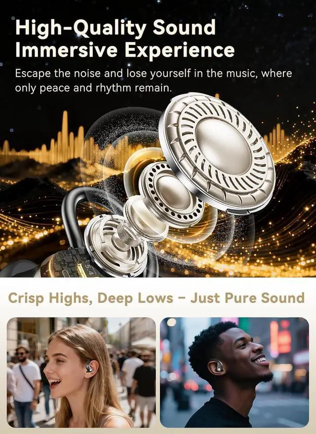 Alt view image 5 of 7 - Wireless Earbuds Sport Ear Buds with Multifunctional Touch Screen Bluetooth 5.4 Headphones Bass Stereo Sound 5 EQ Over-Ear Earbuds for Sports/Workout/Gym-Black