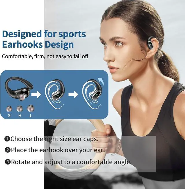 Alt view image 3 of 7 - Wireless Earbuds 2025 Bluetooth 5.4 Headphones Sport 50Hrs HiFi Stereo Deep Bass Over-Ear buds with ENC Noise Cancelling Mic IP7 Waterproof & LED Display Earphones with Earhooks for Workout/Running