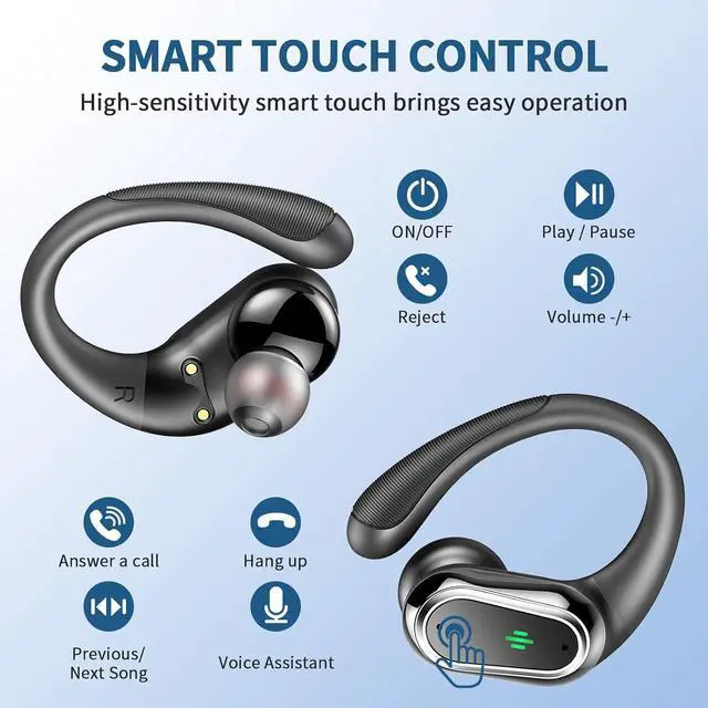 Alt view image 7 of 7 - Wireless Earbuds 2025 Bluetooth 5.4 Headphones Sport 50Hrs HiFi Stereo Deep Bass Over-Ear buds with ENC Noise Cancelling Mic IP7 Waterproof & LED Display Earphones with Earhooks for Workout/Running