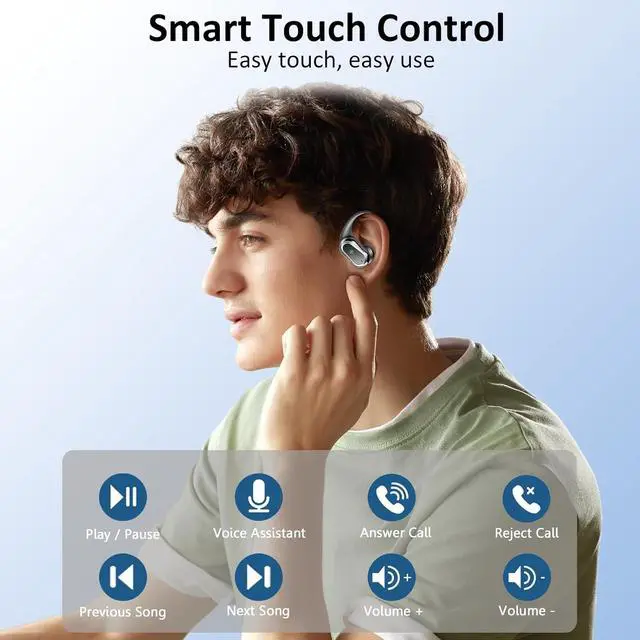 Alt view image 6 of 7 - Wireless Earbuds 2025 Bluetooth 5.4 Headphones Sport 50Hrs HiFi Stereo Deep Bass Over-Ear buds with ENC Noise Cancelling Mic IP7 Waterproof & LED Display Earphones with Earhooks for Workout/Running