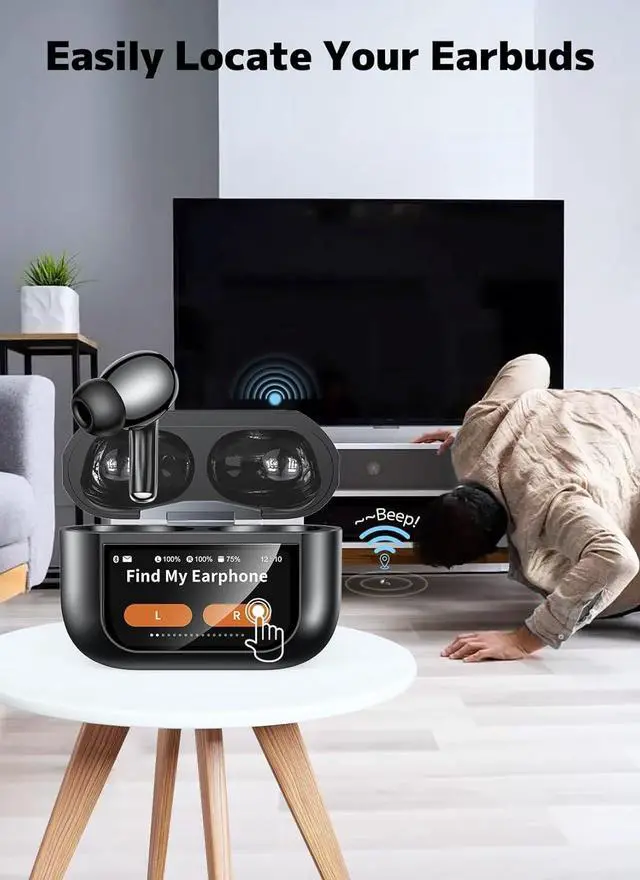 Alt view image 5 of 7 - Wireless Earbuds ENC Noise Cancelling Ear Buds with Smart Touchscreen Case 48H Playtime for Sports & Working Bass Stereo Sound Bluetooth 5.4 Headphones for iPhone 17/16/15/14/13/Android