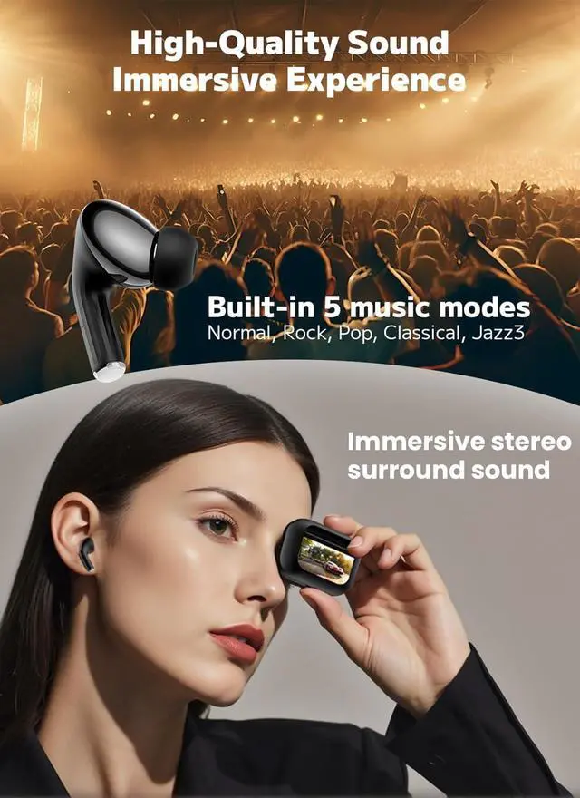 Alt view image 6 of 7 - Wireless Earbuds ENC Noise Cancelling Ear Buds with Smart Touchscreen Case 48H Playtime for Sports & Working Bass Stereo Sound Bluetooth 5.4 Headphones for iPhone 17/16/15/14/13/Android